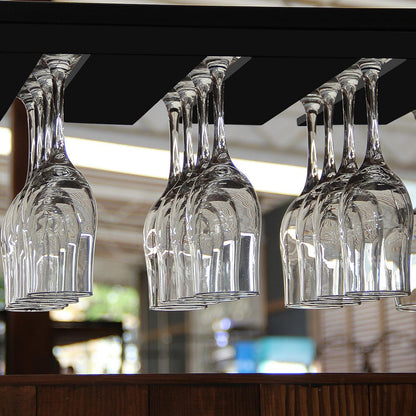 2PC Black Wooden Hanging Wine Glass Rack - Wall Mount Stemware Holder 25.3x11x2 cm - Space Saving Bar Organizer for Kitchen, Dining Room Home Decor (2pc)