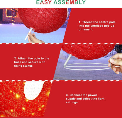 BRIGHTDECK 2 Pcs Outdoor Christmas Ornaments, Lighted Pop-Up Outdoor Holiday Ball Decoration with 80 LED Lights, 8 Light Modes, Lighted Collapsible Holiday Decorations for Yard, Home (RedBlue)