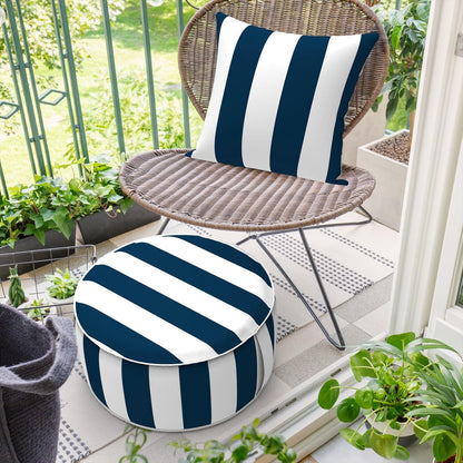 Inflatable Ottoman Stool D21 xH9 for Outdoor/Indoor Use, Water Repellent Patio Foot Rest Stool with Portable Handle,Round Pouf Ottoman Suitable for Garden,Deck and Camping - Cabana Navy