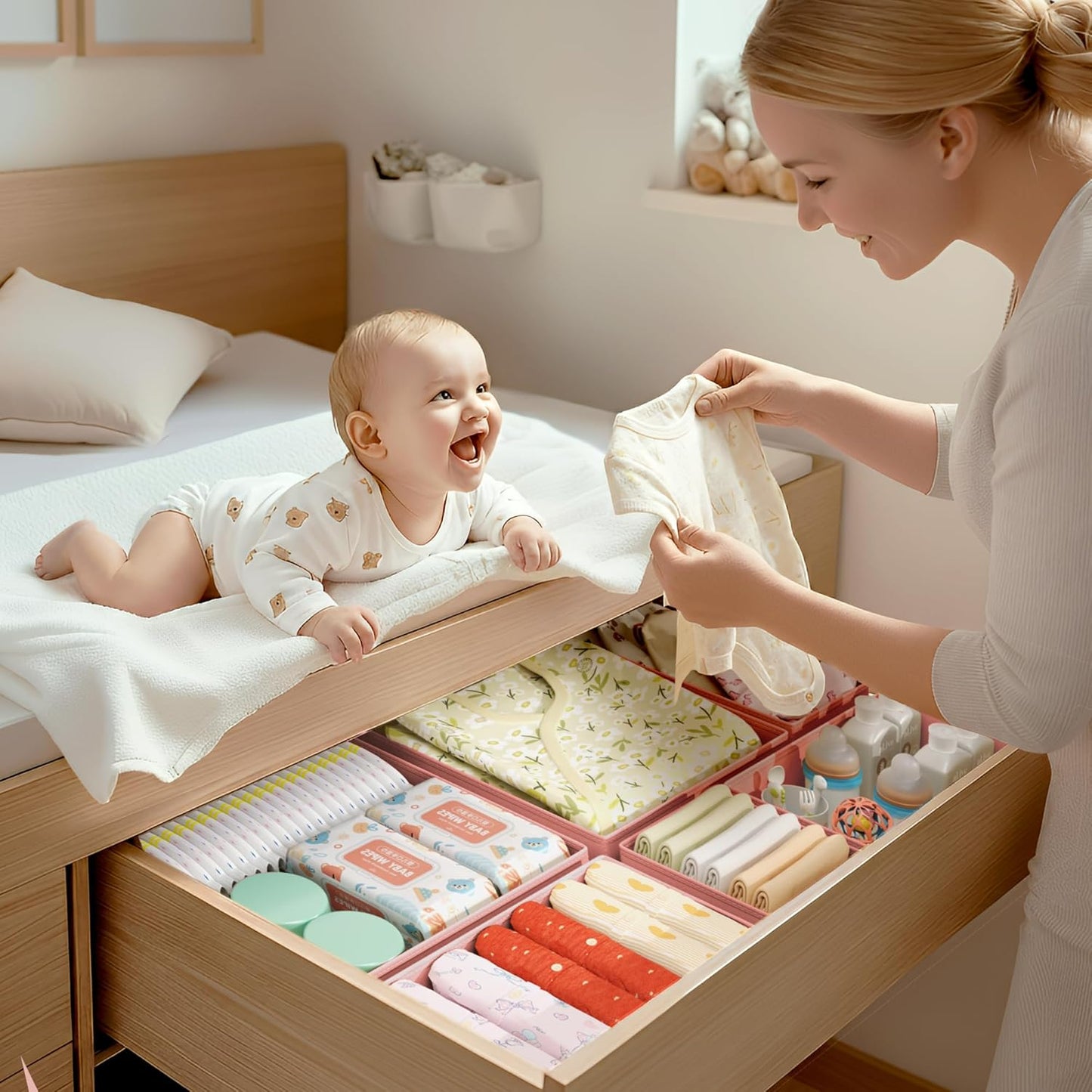 DIMJ Drawer Organizer Clothes - 16 Pack Baby Dresser Organizer for Nursery, Foldable Drawer Organizer Bins for Closet Bedroom Organization, Fabric Clothes Storage Dividers for Underwears, Socks, Bras