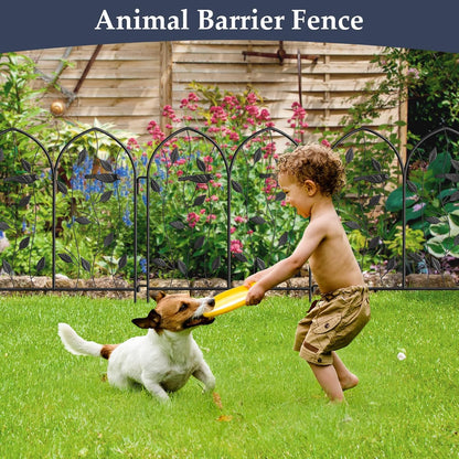 Vintage Decorative Garden Fence 6 Pack, 24in(H) x 10Ft(L), Metal Garden Fencing Panel, Landscape Pathway Edge Iron Picket Fence Panels (Black)