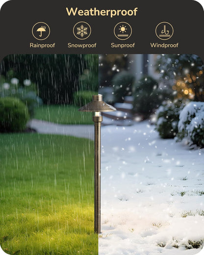 EDISHINE Solid Brass Low Voltage Pathway Lights Wired, 22" Tall 6" Shade, 4Pack Heavy Duty LED Landscape Lighting with G4 Bulb, 12V 350LM 3000K Waterproof Outdoor Landscape Path Light with Large Stake