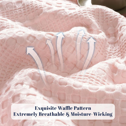PHF Cooling Waffle Blanket Twin Size, Lightweight 60% Rayon Derived from Bamboo & 40% Cotton Breathable Blanket for Hot Sleepers, Soft and Luxury for Bed Couch and Sofa, 66"x90", Pink