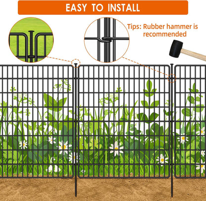 15 Panels No Dig Fence with Gate, 32 in(H) X 36 ft(L) Garden Decorative Fence Animal Barrier for Dogs, Rustproof Metal Garden Edging Border for Outdoor, Yard, Patio, Black