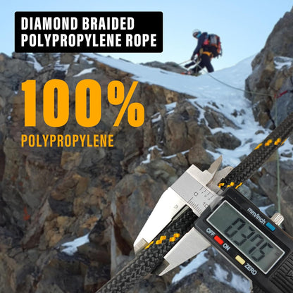 Diamond Braided Polypropylene Rope Nylon Rope Mix Thick Heavy Duty Ropes 3/8'' 50ft High Strength Perfect for Clothesrope Camping Hiking and Other Outdoor Activities Black