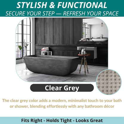 ENKOSI Bathtub Mat – 40 x 16 Inch Extra Long Non Slip Shower Mat – Anti Slip Grey Bath Mat with Suction Cups and Drain Holes – Bathroom Mat for Smooth Tubs and Shower Floors (40x16 Clear Grey)