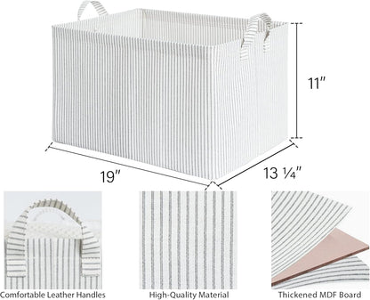StorageWorks 45L Large Storage Bins for Closet and Shelves, Fabric Organizer Baskets with Metal Frame for Clothes, Towels, Collapsible Storage Basket, Gray and White Stripes, 2-Pack