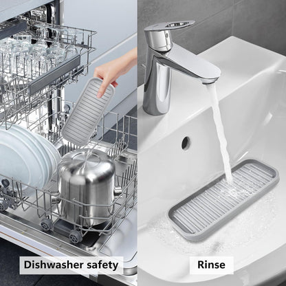 Silicone Sponge Holder 2 Pack, Dish Soap Holder for Kitchen Counter, Waterproof Sponge Soap Tray for Kitchen Sink Bathroom, Multipurpose Sink Caddy Organizer for Soap Dispenser Light Grey