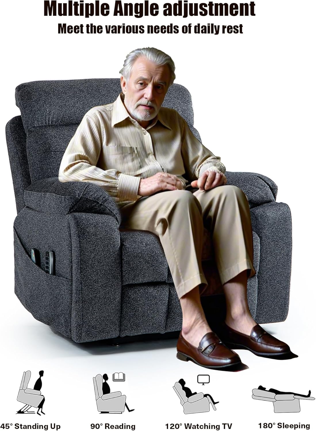 Power Lift Chair Recliners for Elderly with Heated and Massage, 4 Motor Headrest, Lumbar Independent Adjustment Power Lift Recliner with Hidden Cup Holder、Side Pocket、Back Pillow