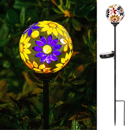 VCUTEKA Solar Garden Lights, Mosaic Solar Lights Outdoor Decor Pathway Light Waterpoof LED Stake Light for Landscape Lawn Patio Yard Decoration 1 Pack