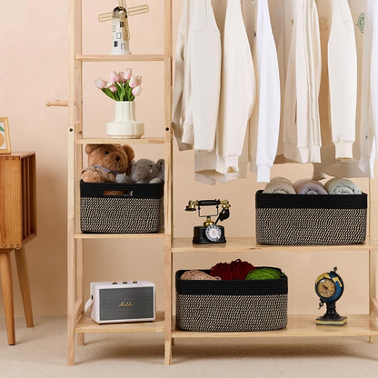 Large Storage Baskets for Organizing, Closet Shelf Baskets for Clothes Blanket Towels, Baby Nursery, Toy Bins Box, Woven Rope Baskets, 17 x 13 x 7.5”, 4 Packs Woven Brown