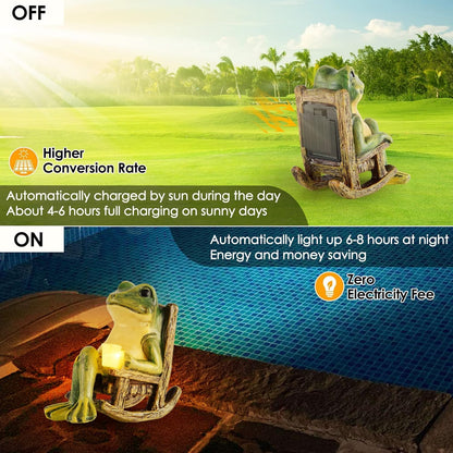 Miniature Frog Garden Statue Gifts Fall Halloween Decorations Fairy Garden Accessories Outdoor Lights Solar Garden Frog Decor Art Housewarming Gift for Patio,Yard,Lawn Ornament,3.89"x2.36"x3.93