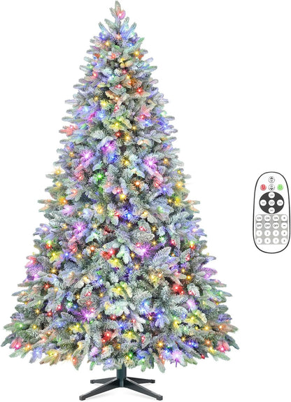7.5FT Rotating Christmas Tree with Remote, Pre-Lit Artificial Green PE & PVC Xmas Tree, Multicolor LED Lights with Music & Flash Modes, Deluxe Holiday Home Decor