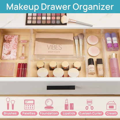 Vtopmart 8 Pack Shallow Drawer Dividers, 2.36" High 12.67"-21.14" Adjustable Expandable Kitchen Drawer Organizer, Clear Plastic Organizer Separators for Flatware, Utensil, Cutlery, Underwear, Clothes