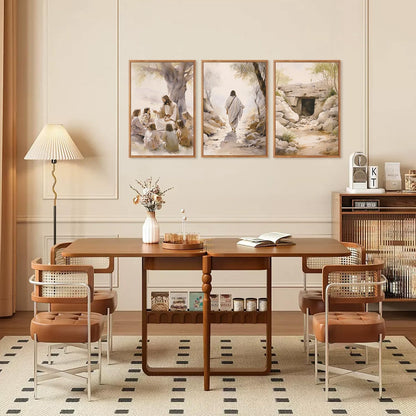 Aurlan Jesus Teaching Children Jesus on Path Framed Empty Tomb Bible Stories Wall Art(16"x24"), 3PCS Boho Christian Easter Scripture Gifts Canvas Artwork, Large Spiritual Religious Faith Decor Prints for Office Home