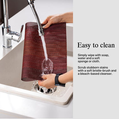 Placemats Set of 6 - Easy Clean Woven Vinyl Placemats for Dining Table, Indoor/Outdoor Place Mats, Washable PVC Table Mats（Pomegranate Parade）