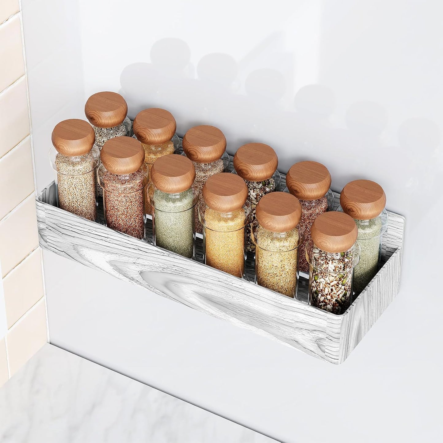 Magnetic Spice Rack for Refrigerator, Kitchen Organizer and Storage Shelf, Wood White(4 Pack)