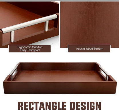 Acacia Wood Serving Tray with Handles - 17" x 13" Rectangular, Decorative Ottoman Tray for Living Room, Coffee Table, Breakfast in Bed, Candle Display