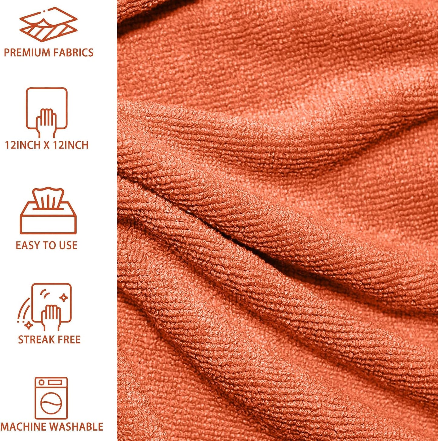 MRD's Home 20Pack Microfiber Cleaning Cloth in Bag,Multi-Purpose Reusable Cleaning Wipes Rags,Lint Free,Scratch & Streak-Free Cloth for Car,Small Microfiber Towels for House Wash,12" x 12"（Orange）