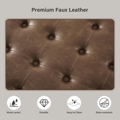 30-Inch Large Round Ottoman, Faux Leather Coffee Table with Removable Lid Top, Upholstered Footrest Modern Button Circle Storage Ottoman for Living Room, Office, PU Coffee