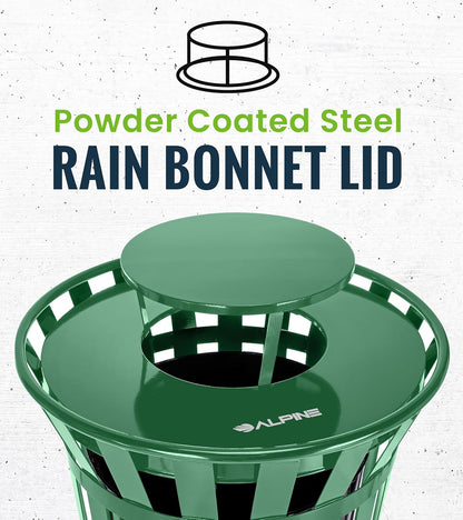 Alpine Industries Outdoor Metal Waste Receptacle Rain Bonnet Lid - Heavy Duty Trash Can - Commercial Trash Receptacle Cover - 38 Gallon Commercial Garbage Can Lid - Green