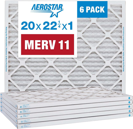 Aerostar 20x22 1/4x1 MERV 11 Pleated Air Filter, AC Furnace Air Filter, 6 Pack (Actual Size: 19 7/8" x 22 1/4" x 3/4")