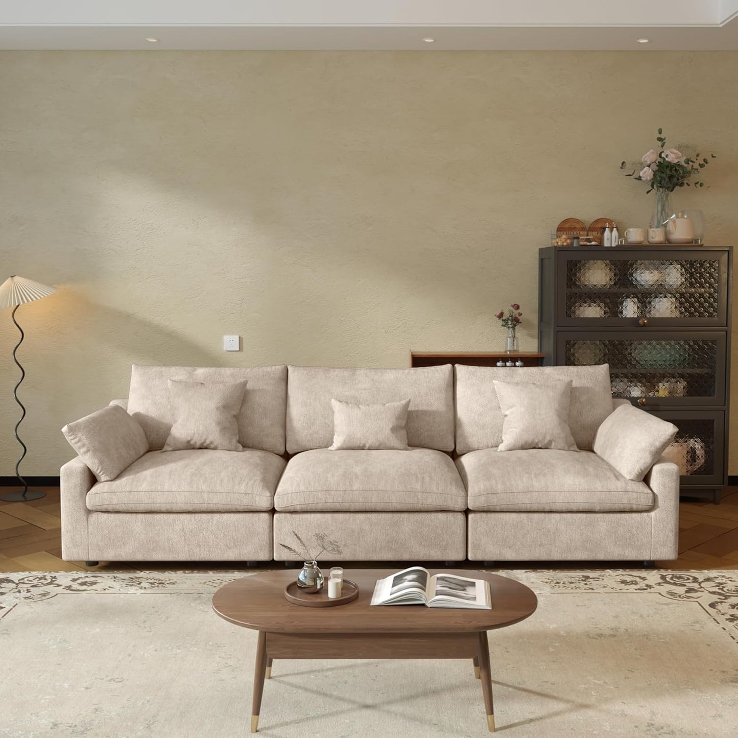 JACH Sectional Couches for Living Room, 3 Seater Cloud Sectional Couch with Deep Seat, Down Filled Modular Sofa, Covers Removeable & Washable, Sofas Furniture for Living Room, Khaki