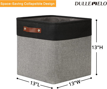 DULLEMELO Storage Bins for Organizing,Closet Storage Baskets for Gift Empty,Large Linen Canvas Storage Bins with Handles for Home Office Toys Shelves(Black&Grey, 13 inch Cube)
