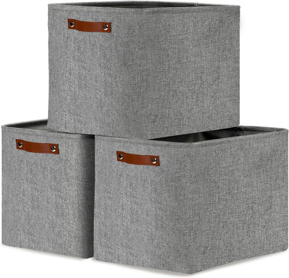 DULLEMELO Large Storage Baskets, 3 Pack Foldable Storage Baskets Bins for Colthes Organizer, Fabric Storage Organizer Baskets for Shelves Closet Nursery Toy Storage(Gray)