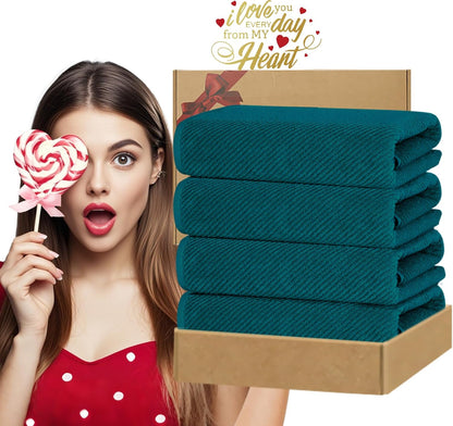 VOOVA & MOVAS Bath Towels Set of 4, Large 30" x 56" - 100% Cotton | Thick | Light Weight | Soft | Absorb | Quick Dry, Bath Towels Sets for Bathroom, Luxury Towel Gift Set, Deep Turquoise