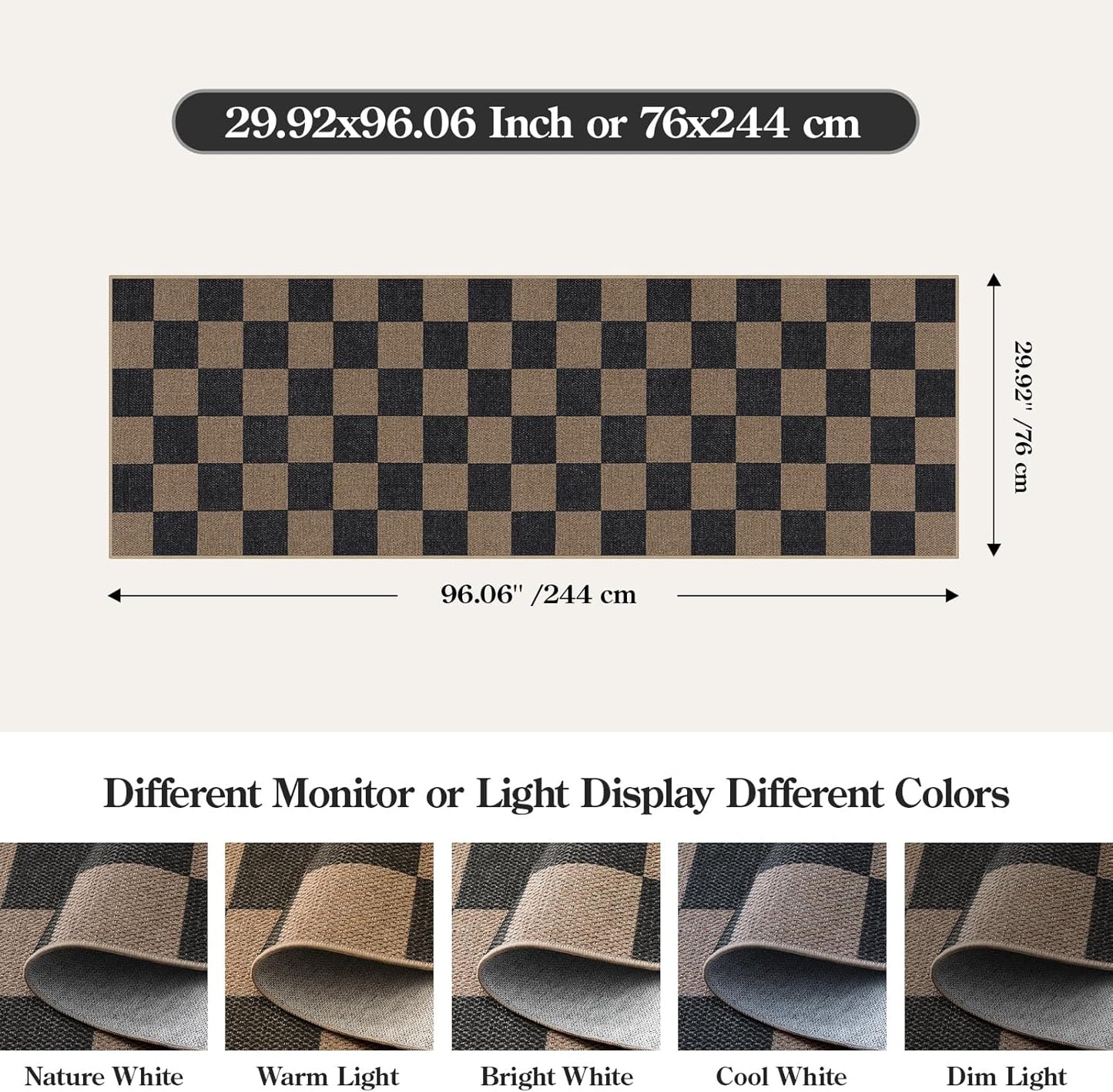 Lahome Checkered Easy Jute 2x8 Runner Rug, Washable Kitchen Runner Rug Non Slip for Entryway Indoor, Checkerboard Black Indoor Outdoor Carpet for Hallway 8ft Entry Laundry Porch