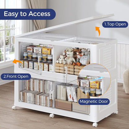 160GAL Extra Large Storage Bins with Lid, 640Qt Stackable Closet Organizers and Drawers, Collapsible Storage Bins with Wheels, Folding Storages Cabinet for Home Bedroom Office, 4Pack White