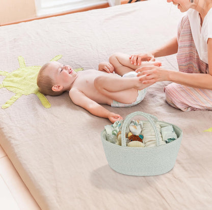 Diaper Caddy Organizer Cotton Rope Baby Basket Nursery Storage and Portable Tote Bag for Car Ideal Baby Shower Gifts and Registry Must-Have for Newborn Essentials Large light green
