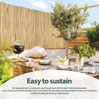 Natural Bamboo Fence 3ft H x 8ft L x 0.7In D, Eco-Friendly Privacy Fence for Outdoor Wall, Garden, Yard, Pool, Patio, Decorative Bamboo Fencing