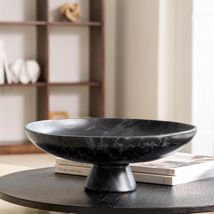 DN DECONATION Black Resin Decorative Bowl for Home Decor, 11.2" Pedestal Kitchen Fruit Bowl/Key Holder/Potpourri for Entryway Table, Coffee Table, Dining Room,Table Centerpiece, Black Decor