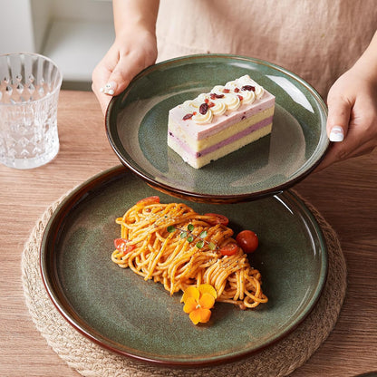 12 Piece Dinnerware Sets with Pasta Bowls, Stain Resistant Dish Set, Easy Cleaning Dishes, Multi-Functional Plate and Bowl Set, Stack Compactly Plates, Service for 4 Sage Green