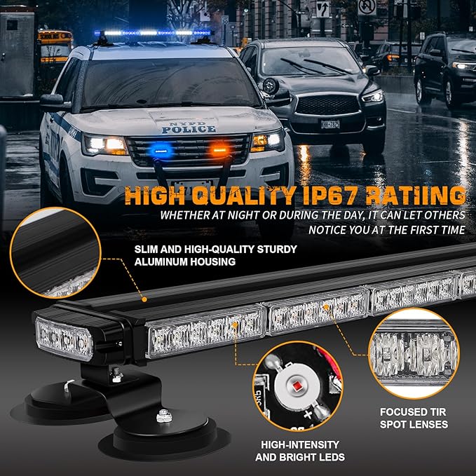 XRIDONSEN 28.4" 80 LED Roof Top Blue White Emergency Light Bar Magnetic Firefighter Police Lights Strobe Warning Flashing Safety Beacon Double Side First Responder Lights for Vehicles Fire POV Trucks