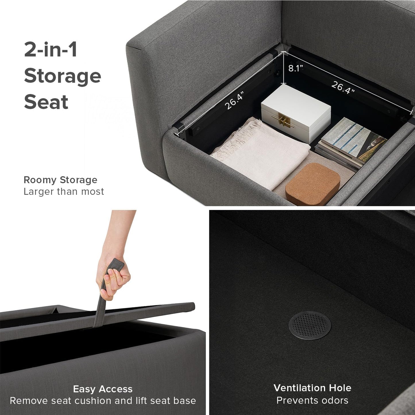 mopio Oversized Modular Sectional Sofa with Fully Removable Covers and Storage, Convertible U, L-Shaped and Sleeper Sectional, Modern Couches with Ottoman Chaise (Stone Gray Fabric, 6 Seats, L)