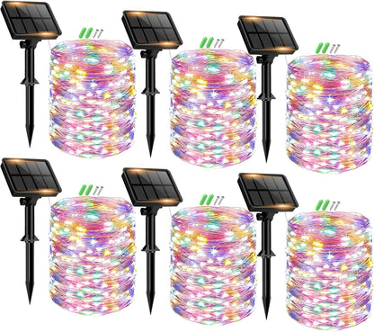 6 Pack Solar Fairy Lights for Outside Waterproof, 49FT/15M 150LED Solar String Lights Outdoor 8 Modes Solar Twinkle Lights for Garden Yard Christmas Tree Wedding Party Decor, Multicolor