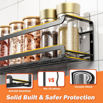 Spice Rack wall mounted 2 Pack, Space-Saving Spice Organizer for Spice Jars and Seasonings,Screw or Adhesive Hanging Spice Rack Organizer for Your Kitchen Cabinet,or Pantry Door