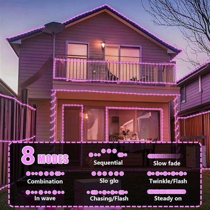 YEGUO Pink Solar Rope Lights Outdoor Waterproof, 2 Packs Each 33ft 100 LED String Lights for Outside, 8 Modes Fairy Lights in Clear Thin Tube for Valentine Party Garden Tree