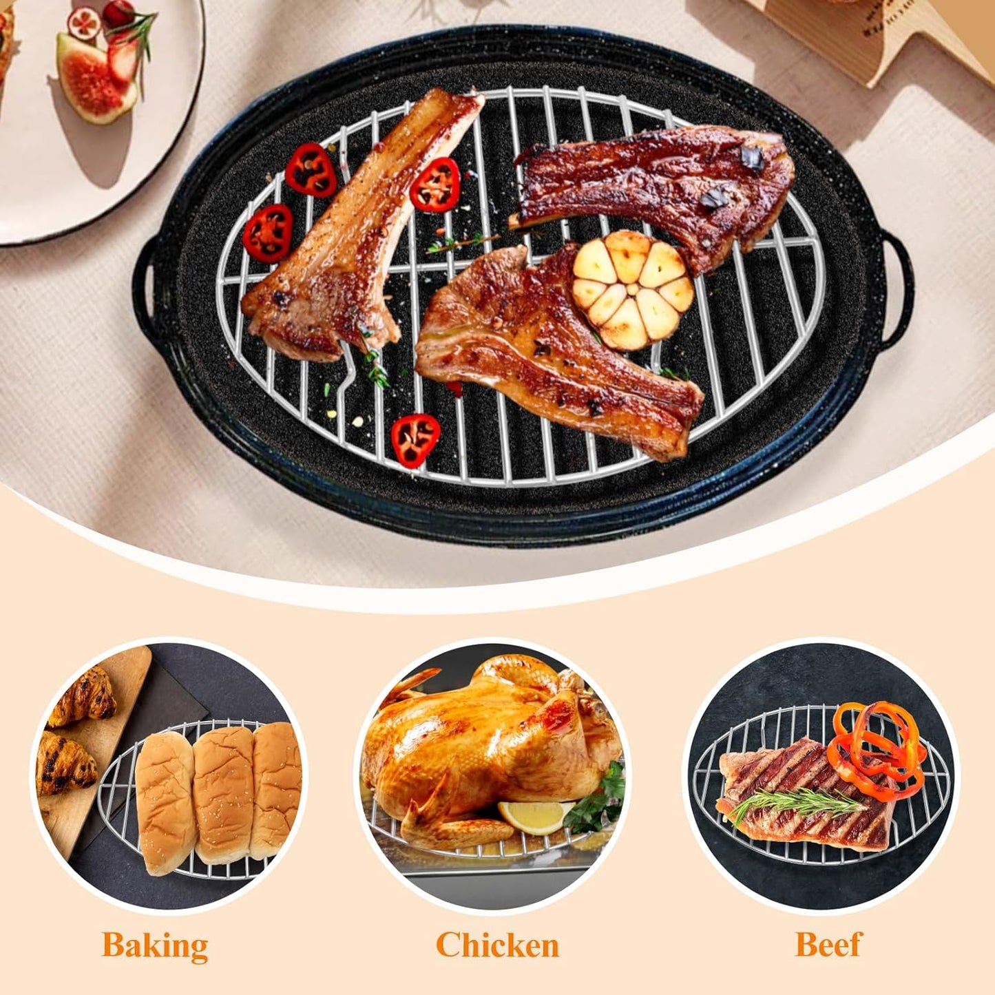 12inch Oval Roasting Rack for Oven, Gifts for Mom Men Wife, Stainless Steel Cooling Rack, Non-Stick Wire Rack for Cooking, Grilling, Drying