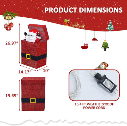 Light Up Electric Santa Claus Decor with 100 LED Lights, 3D Pre-Lit Animated Santa Claus for Xmas Decoration, 14.17" L x 10" W x 26.97" H Freestanding Glittered Display for Outdoor, Indoor