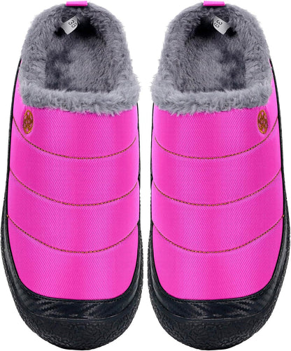Womens Mens House Slippers Slip on Snow Winter Warm Fully Fur Lined Slippers Indoor Outdoor Shoes