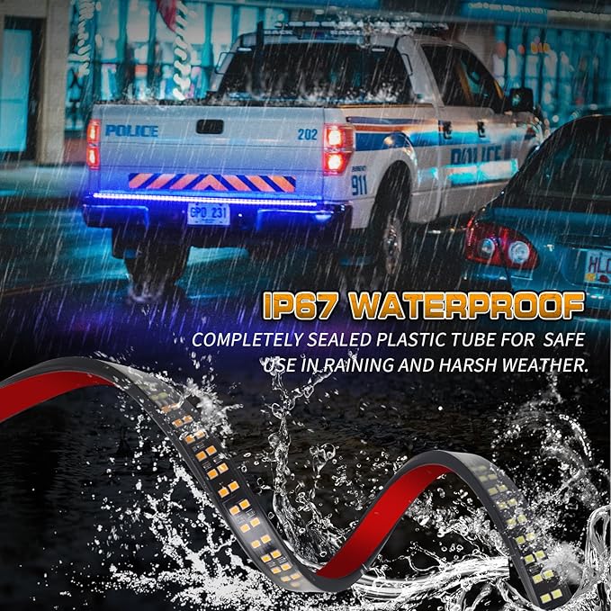 XRIDONSEN 48 inch Tailgate Blue Emergency Lights Strip 288 LED Tail/Rear Window Strobe Light Strip Firefighter Police Lights Flashing Warning Hazard Safety Caution for Vehicles Trucks Pickup POV SUV