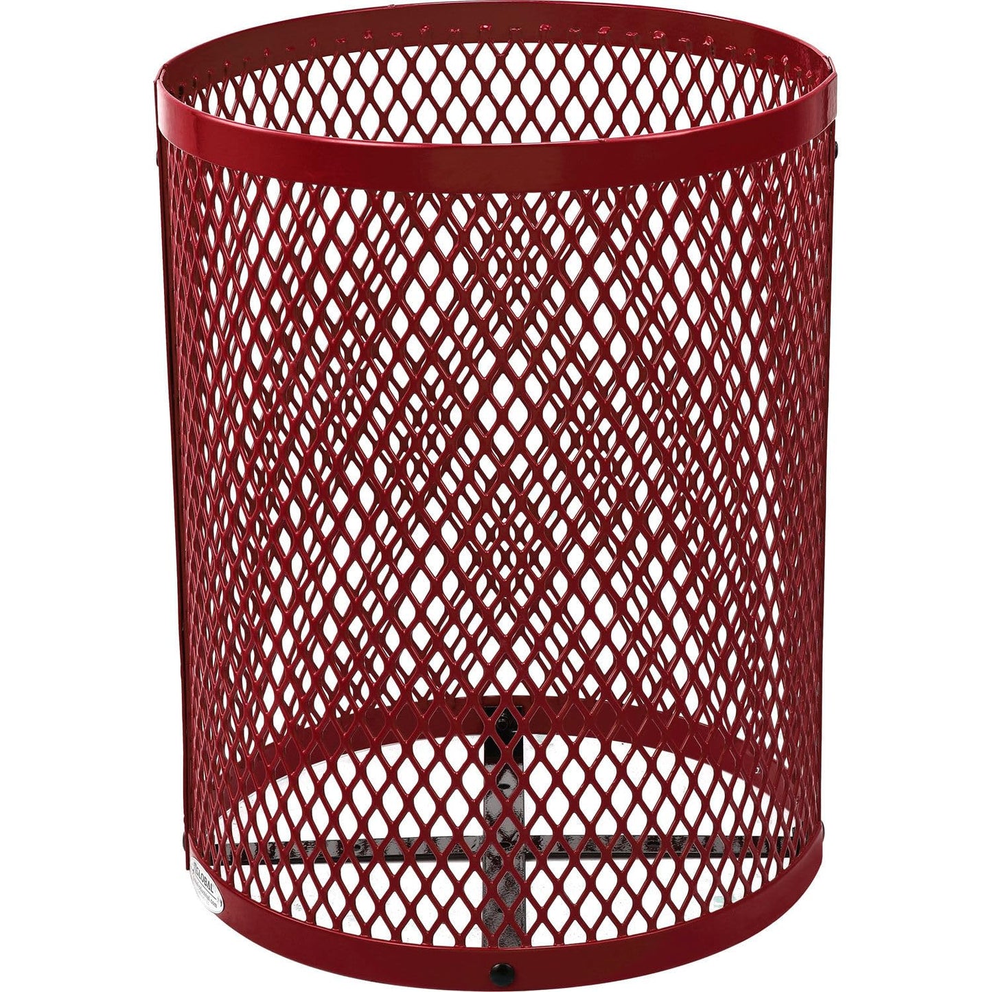 Global Industrial 36 Gallon Outdoor Steel Trash Can with Dome Lid and Raised Base, Plastic Liner and Anchor Kit Included, 23-1/2" Diameter x 43" H, Powder Coat Finish, Unassembled, Red