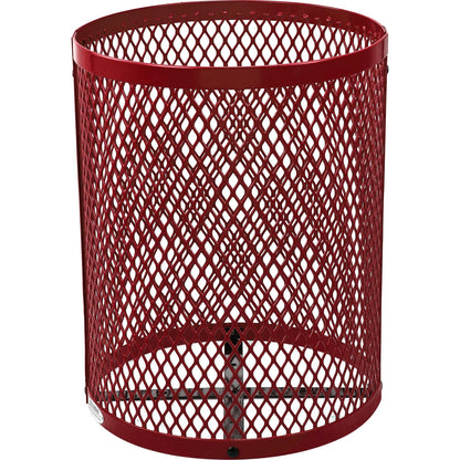 Global Industrial 36 Gallon Outdoor Steel Trash Can with Dome Lid and Raised Base, Plastic Liner and Anchor Kit Included, 23-1/2" Diameter x 43" H, Powder Coat Finish, Unassembled, Red