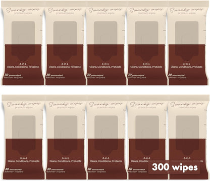 Swanky Leather Wipes - Leather Cleaner and Conditioner for Purses, Shoes, Furniture Polish & Car Seats, Prevents Fading & Cracking, Restores Softness & Shine - Soft Wipes, 300 Count