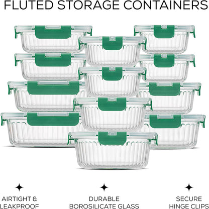 JoyJolt 24pc Borosilicate Glass Storage Containers with Lids | 12 Airtight/Freezer Safe Food Storage Containers for Pantry and Kitchen | Meal Prep Container for Lunch | Glass Tupperware Set