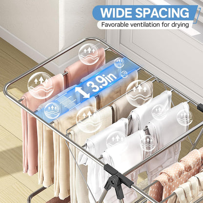 APEXCHASER Clothes Drying Rack with 4 Wings, Drying Rack Clothing with Height-Adjustable, Foldable Gullwings Laundry Drying Rack, Indoor Outdoor Use, No Assembly, Black